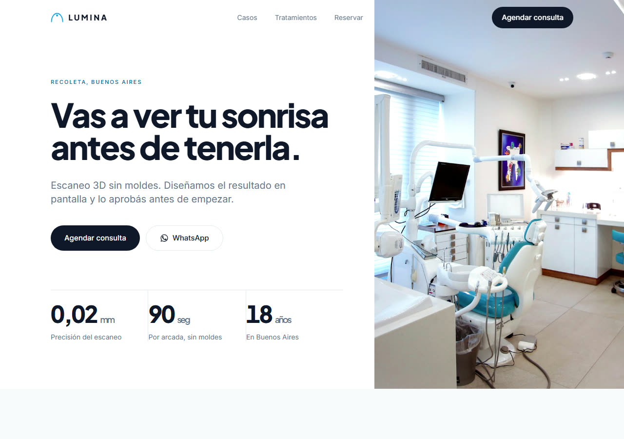 Portada del sitio de Lumina Clínica Dental